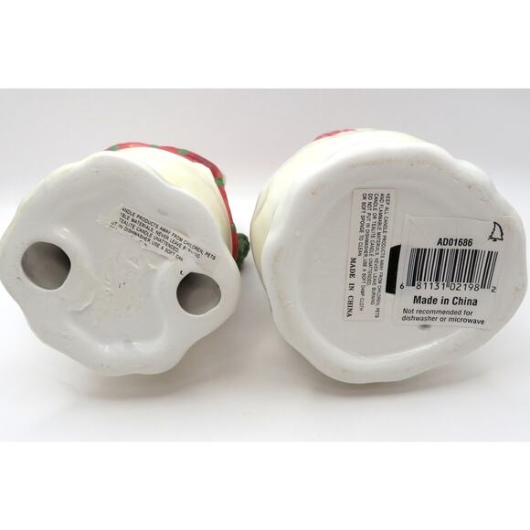 BICO Snowman Candleholder Set Christmas Ceramic Plaid Winter Decor 6 Inch Pair - Picture 8 of 12